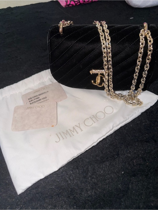 Jimmy Choo Handbags - AUTHENTIC Jimmy Choo Black Quilted Velvet Crossbody with Gold Chain